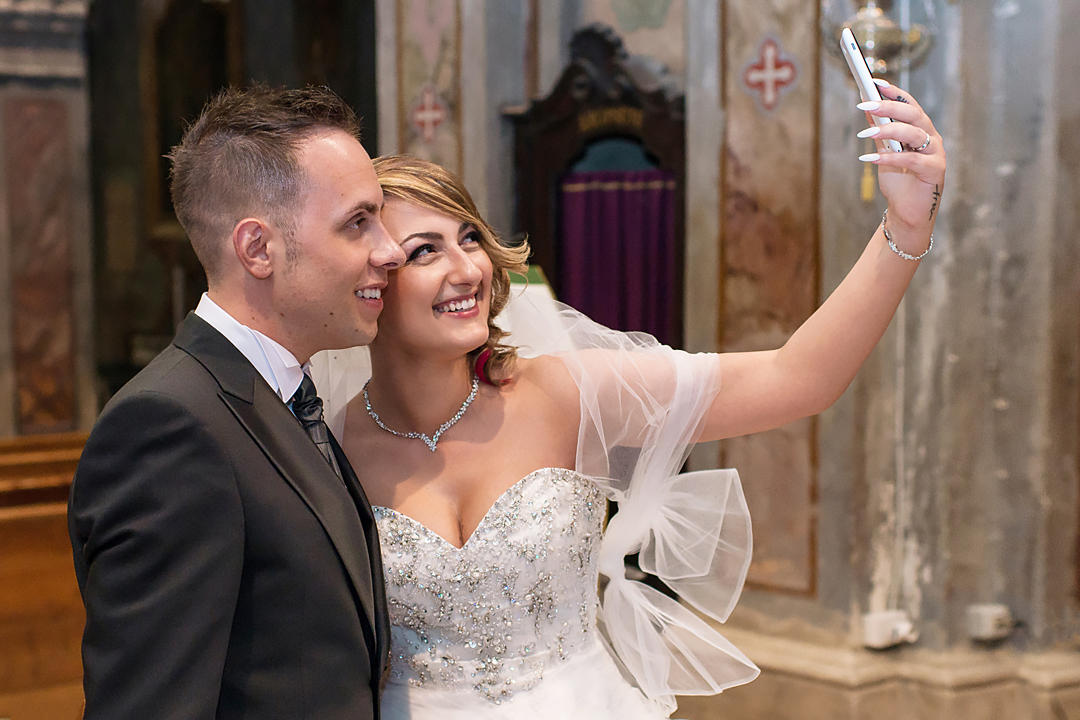 wedding selfie in curch